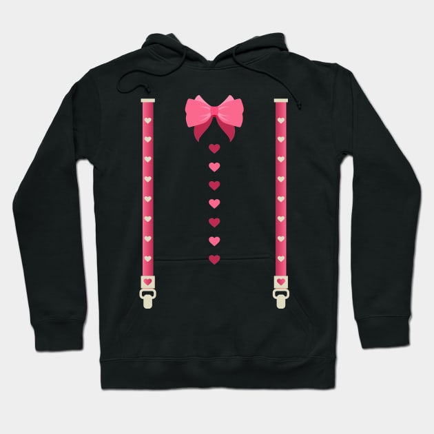 Hearts Bow Tie Suspenders Valentines Day Costume Hoodie by Tesszero